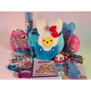 Hello Kitty Peeps Girls Filled Easter Basket Plush Toy Candy Filled Eggs Makeup